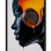 Mockup of a black glass side profile of a woman with an embryo glowing inside her head in a sleek black frame