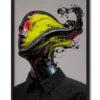 Mockup inside a slim black frame showcasing a neon glass figure with flowing waves of liquid glass streaming from the head