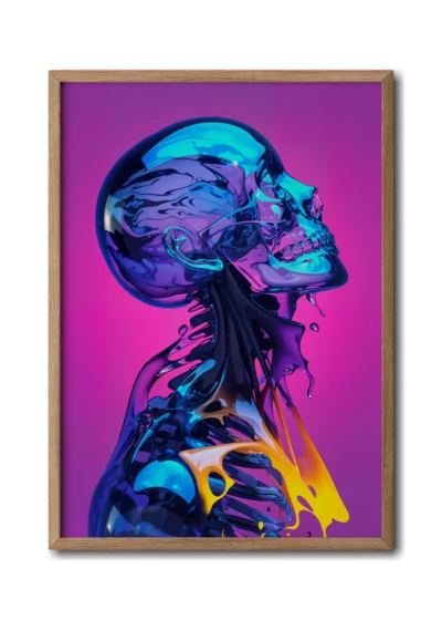 Mockup of Afterlife Haze in a natural wood frame on a white background, featuring the bold Purple Skull.