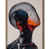 Mockup of glass portrait with grey dome filled with intricate bubbles and liquid shapes showcased in a sleek wood frame