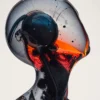 A glass portrait with grey dome filled with intricate bubbles and liquid shapes