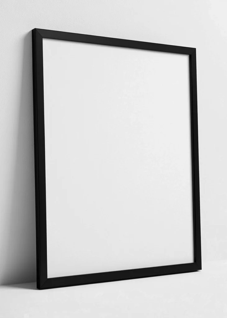 Black sleek frame showcased in black and white, used for our framed wall art