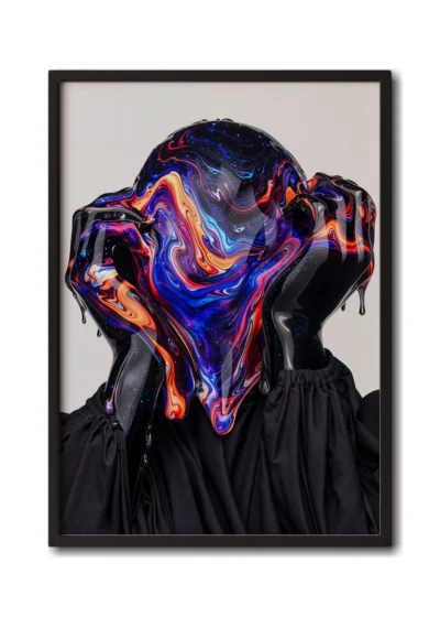 Cosmic Drip wall art print in black frame